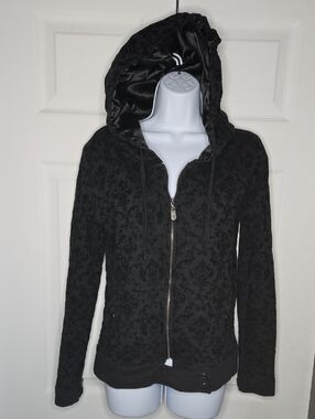 Sullen Angel Full Zip Velvet Burnout Skull Hoodie L